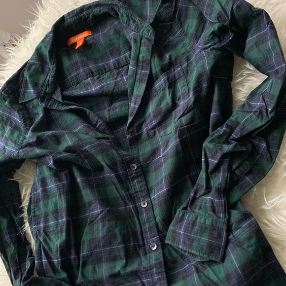 Blue and green plaid long sleeve top - Picture 1 of 2